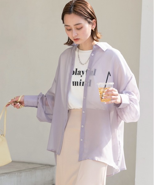 ad thie(アドティエ)の「ビッグシルエット カラーシアーシャツ(シャツ/ブラウス・レディース・ライトグレー/オレンジ/ブルー/オフホワイト/グリーン/ピンク/パープル/ブラック・MEDIUM/LARGE)」の14枚目の写真