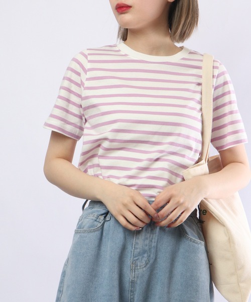 FUNALIVE(ファンアライブ)の「PAGE ONE コットンコーマ糸半袖Tシャツ(Tシャツ/カットソー・レディース・ネイビー/パープル/レッド/グリーン/ブラック/ブルー・M/L/LL)」の5枚目の写真