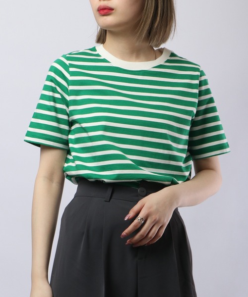 FUNALIVE(ファンアライブ)の「PAGE ONE コットンコーマ糸半袖Tシャツ(Tシャツ/カットソー・レディース・ネイビー/パープル/レッド/グリーン/ブラック/ブルー・M/L/LL)」の3枚目の写真