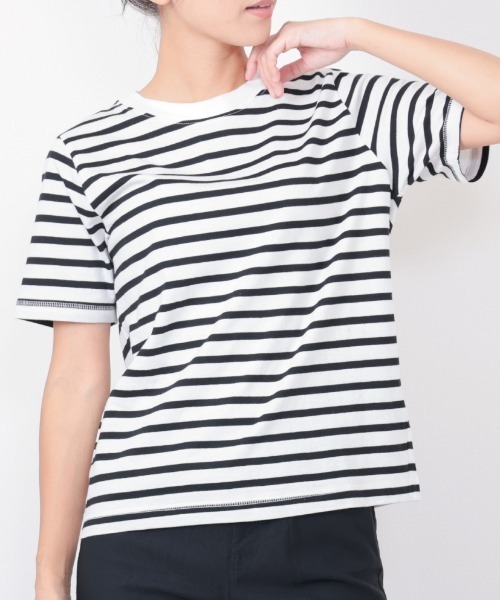 FUNALIVE(ファンアライブ)の「PAGE ONE コットンコーマ糸半袖Tシャツ(Tシャツ/カットソー・レディース・ネイビー/パープル/レッド/グリーン/ブラック/ブルー・M/L/LL)」の7枚目の写真