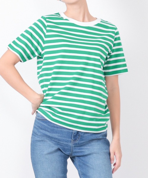 FUNALIVE(ファンアライブ)の「PAGE ONE コットンコーマ糸半袖Tシャツ(Tシャツ/カットソー・レディース・ネイビー/パープル/レッド/グリーン/ブラック/ブルー・M/L/LL)」の11枚目の写真