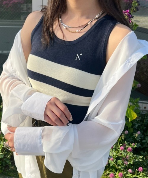 nemne store（ネンネストア）の「【低身長用サイズあり】刺繍入りラインニットタンクトップ（タンクトップ・レディース・ネイビー/グリーン・SMALL/MEDIUM）」の10枚目の写真