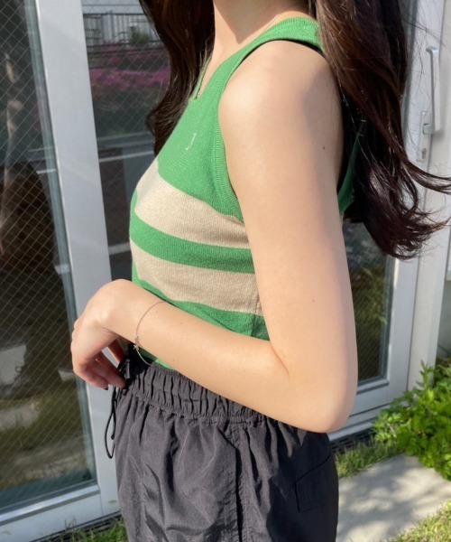 nemne store（ネンネストア）の「【低身長用サイズあり】刺繍入りラインニットタンクトップ（タンクトップ・レディース・ネイビー/グリーン・SMALL/MEDIUM）」の9枚目の写真