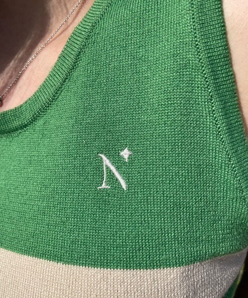 nemne store（ネンネストア）の「【低身長用サイズあり】刺繍入りラインニットタンクトップ（タンクトップ・レディース・ネイビー/グリーン・SMALL/MEDIUM）」の7枚目の写真