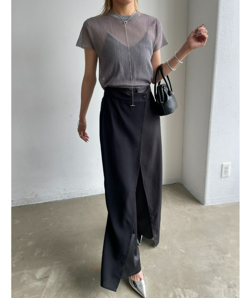 AIC.（エーアイシー）の「シアーリブショートスリーブトップス（Tシャツ/カットソー・レディース・オリーブ/グレー/ブラック/オフホワイト・FREE）」の18枚目の写真