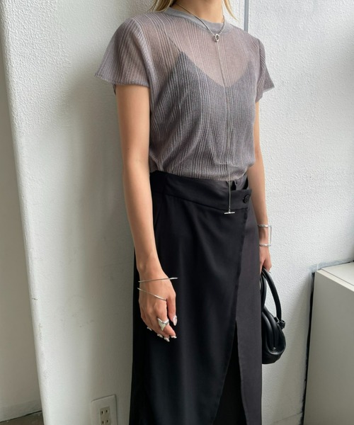 AIC.（エーアイシー）の「シアーリブショートスリーブトップス（Tシャツ/カットソー・レディース・オリーブ/グレー/ブラック/オフホワイト・FREE）」の10枚目の写真