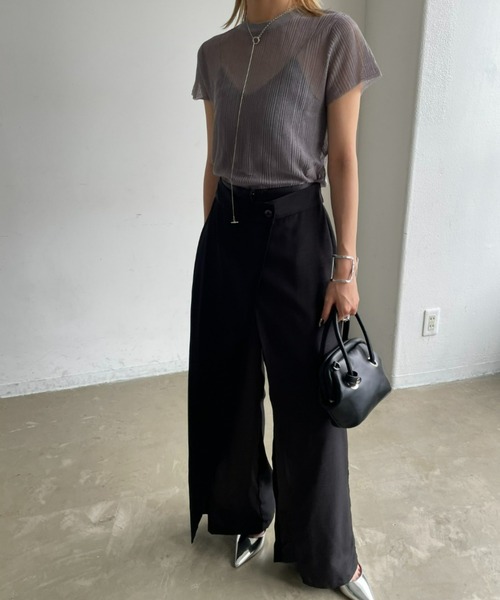 AIC.（エーアイシー）の「シアーリブショートスリーブトップス（Tシャツ/カットソー・レディース・オリーブ/グレー/ブラック/オフホワイト・FREE）」の15枚目の写真