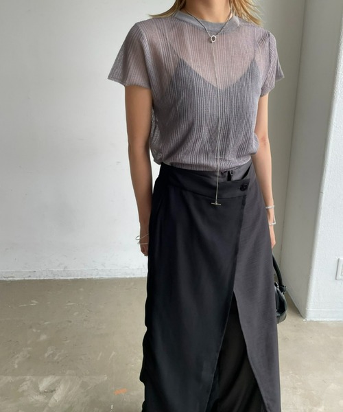 AIC.（エーアイシー）の「シアーリブショートスリーブトップス（Tシャツ/カットソー・レディース・オリーブ/グレー/ブラック/オフホワイト・FREE）」の6枚目の写真