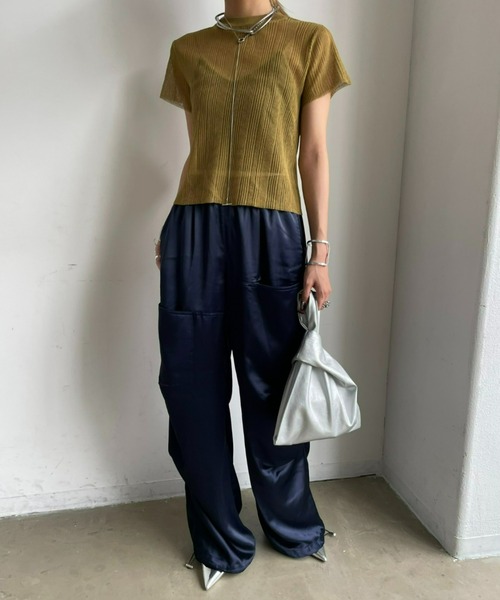 AIC.（エーアイシー）の「シアーリブショートスリーブトップス（Tシャツ/カットソー・レディース・オリーブ/グレー/ブラック/オフホワイト・FREE）」の16枚目の写真