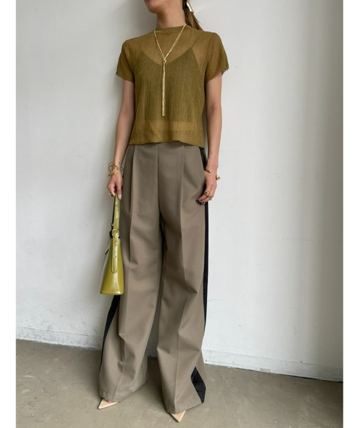 AIC.（エーアイシー）の「シアーリブショートスリーブトップス（Tシャツ/カットソー・レディース・オリーブ/グレー/ブラック/オフホワイト・FREE）」の8枚目の写真