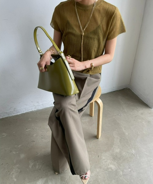 AIC.（エーアイシー）の「シアーリブショートスリーブトップス（Tシャツ/カットソー・レディース・オリーブ/グレー/ブラック/オフホワイト・FREE）」の20枚目の写真