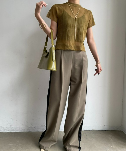 AIC.（エーアイシー）の「シアーリブショートスリーブトップス（Tシャツ/カットソー・レディース・オリーブ/グレー/ブラック/オフホワイト・FREE）」の12枚目の写真