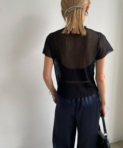 AIC.（エーアイシー）の「シアーリブショートスリーブトップス（Tシャツ/カットソー・レディース・オリーブ/グレー/ブラック/オフホワイト・FREE）」の9枚目の写真