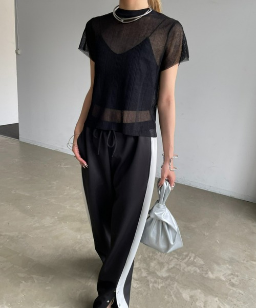 AIC.（エーアイシー）の「シアーリブショートスリーブトップス（Tシャツ/カットソー・レディース・オリーブ/グレー/ブラック/オフホワイト・FREE）」の21枚目の写真