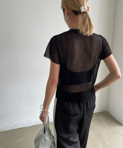 AIC.（エーアイシー）の「シアーリブショートスリーブトップス（Tシャツ/カットソー・レディース・オリーブ/グレー/ブラック/オフホワイト・FREE）」の14枚目の写真