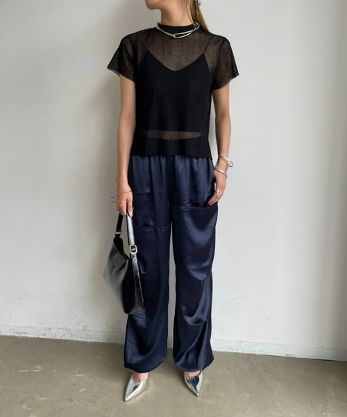 AIC.（エーアイシー）の「シアーリブショートスリーブトップス（Tシャツ/カットソー・レディース・オリーブ/グレー/ブラック/オフホワイト・FREE）」の5枚目の写真