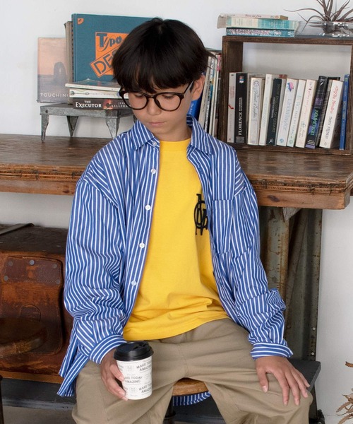 GLAZOS（グラソス）の「ストライプ・長袖シャツ（シャツ/ブラウス・キッズ・ホワイト/ブルー・170cm/140cm/160cm/150cm）」の2枚目の写真