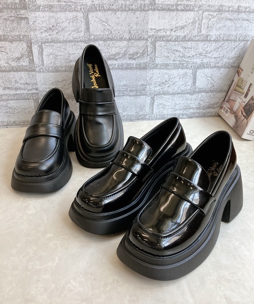 Noubel Voug Relax(ヌーベルヴォーグリラックス)の「厚底 スクエアトゥ コインローファー(ローファー・レディース・ブラック/ブラック系その他・S/L/M/LL)」の3枚目の写真