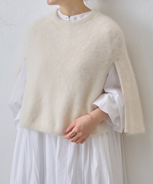 BEARDSLEY(ビアズリー)の「ファーニットポンチョ(ニット/セーター・レディース・ホワイト/ブラック・FREE)」の6枚目の写真