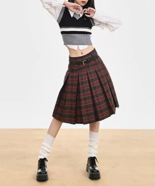 Chick（チック）の「Check Pleats Skirt with Belt / チェック柄