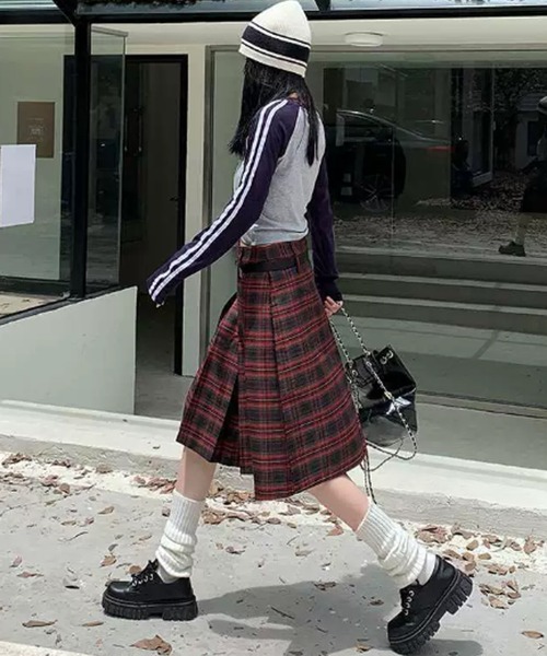 Check Pleats Skirt with Belt / チェック柄 プリーツスカート