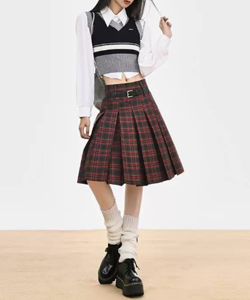 Check Pleats Skirt with Belt / チェック柄 プリーツスカート