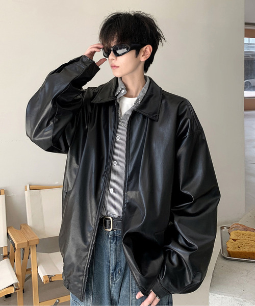 neos(ネオス)の「【neos -addictive design-】ルーズシルエット 合皮 ジップ ブルゾン(ブルゾン・メンズ・ブラウン/ブラック・X-LARGE/MEDIUM/LARGE)」の3枚目の写真