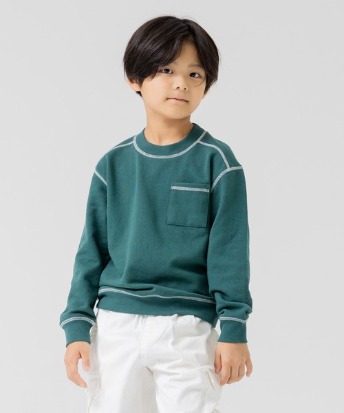 JAM & LINK(ジャムアンドリンク)の「配色ステッチ 無地裏毛トレーナー(スウェット・キッズ・オフホワイト/ブルー/チャコールグレー/グリーン/ピンク/ワインレッド/マスタード/パープル/ミント/ネイビー/ベージュ/ブラック・90cm/100cm/110cm/120cm/130cm/140cm/150cm/160cm)」の5枚目の写真