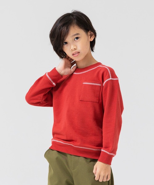 JAM & LINK(ジャムアンドリンク)の「配色ステッチ 無地裏毛トレーナー(スウェット・キッズ・オフホワイト/ブルー/チャコールグレー/グリーン/ピンク/ワインレッド/マスタード/パープル/ミント/ネイビー/ベージュ/ブラック・90cm/100cm/110cm/120cm/130cm/140cm/150cm/160cm)」の12枚目の写真