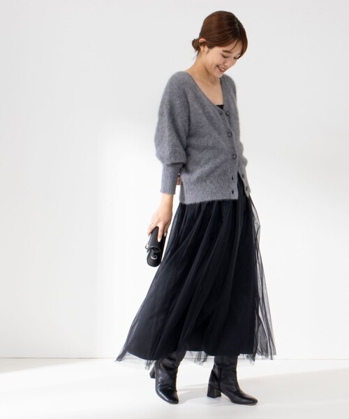 NOLLEY’S Sophi(ノーリーズソフィ)の「《手洗い可能》チュールビスチェワンピース(ワンピース・レディース・ブラック・38)」の4枚目の写真