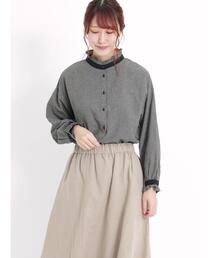 Samansa Mos2 | スタンド襟フリル配色ブラウス(シャツ/ブラウス)