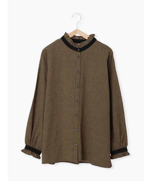 Samansa Mos2（サマンサ モスモス）の「スタンド襟フリル配色ブラウス（シャツ/ブラウス・レディース・イエロー/ベージュ/キナリ/チャコールグレー・F）」の4枚目の写真