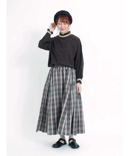 Samansa Mos2（サマンサ モスモス）の「スタンド襟フリル配色ブラウス（シャツ/ブラウス・レディース・イエロー/ベージュ/キナリ/チャコールグレー・F）」の8枚目の写真