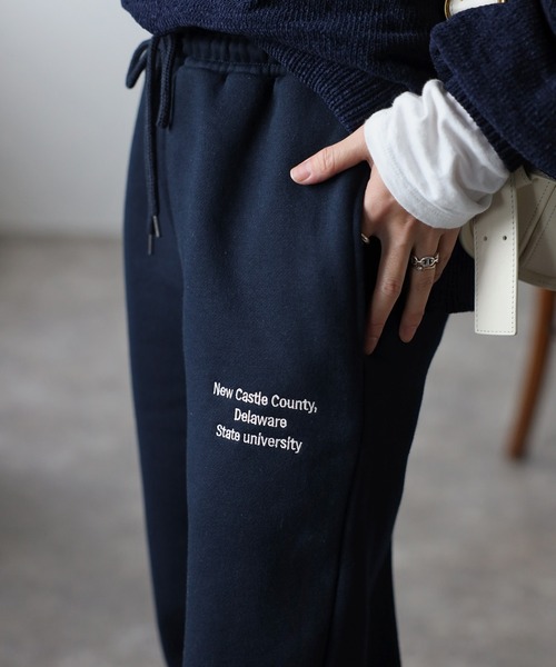 カジュアル スウェットパンツ スポーティー ロゴ ウエストゴム カレッジロゴ刺繍ボアスウェットパンツ ＜ NO TARGET