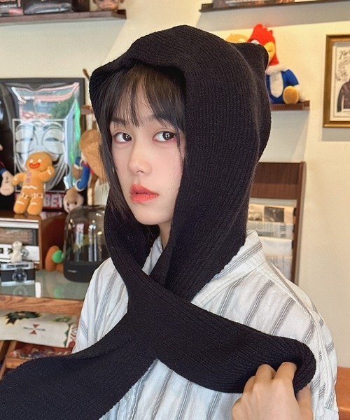 Vipoa(ヴィポア)の「カラーマフラーコンビハット(マフラー・レディース・レッド/ブラウン/ブラック/グレー/ブルー/アイボリー・FREE)」の3枚目の写真