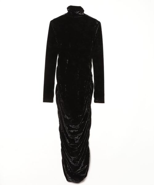 JOHN LAWRENCE SULLIVAN（ジョンローレンスサリバン）の「VELOUR JERSEY GATHER DRESS（ワンピース・レディース・ブラック/ピンク・ONE SIZE）」の3枚目の写真