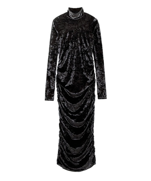 JOHN LAWRENCE SULLIVAN（ジョンローレンスサリバン）の「VELOUR JERSEY GATHER DRESS（ワンピース・レディース・ブラック/ピンク・ONE SIZE）」の2枚目の写真