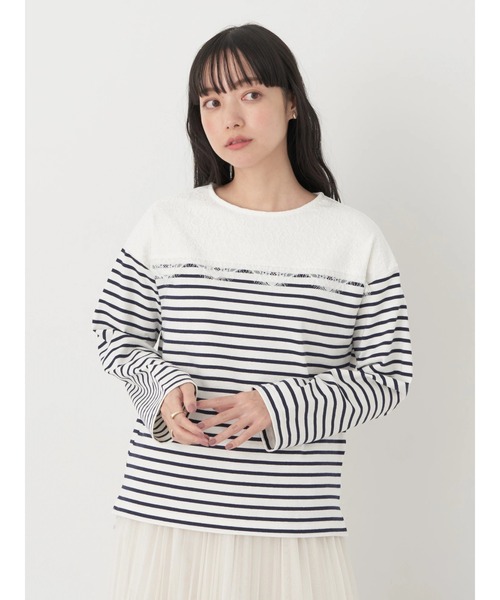 セール】レースボーダーカットソープルオーバー（Tシャツ