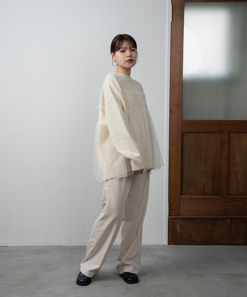 I_am（アイアム）の「tulle docking flare knit / チュールドッキングフレアニット（ニット/セーター・レディース・ブラック/グレー/アイボリー・FREE）」の8枚目の写真