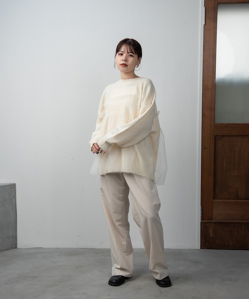I_am（アイアム）の「tulle docking flare knit / チュールドッキングフレアニット（ニット/セーター・レディース・ブラック/グレー/アイボリー・FREE）」の9枚目の写真