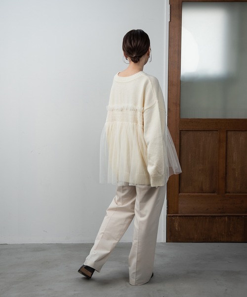I_am（アイアム）の「tulle docking flare knit / チュールドッキングフレアニット（ニット/セーター・レディース・ブラック/グレー/アイボリー・FREE）」の11枚目の写真