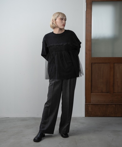 I_am（アイアム）の「tulle docking flare knit / チュールドッキングフレアニット（ニット/セーター・レディース・ブラック/グレー/アイボリー・FREE）」の14枚目の写真