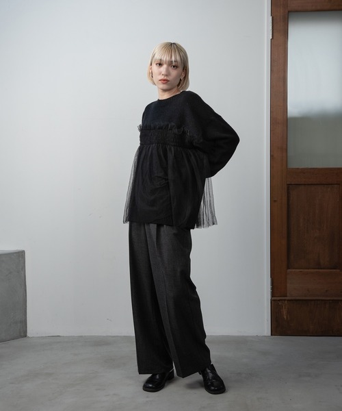I_am（アイアム）の「tulle docking flare knit / チュールドッキングフレアニット（ニット/セーター・レディース・ブラック/グレー/アイボリー・FREE）」の15枚目の写真