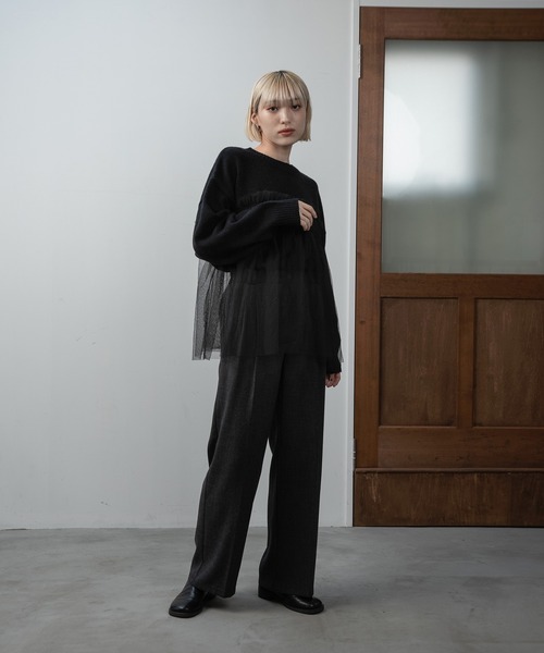 I_am（アイアム）の「tulle docking flare knit / チュールドッキングフレアニット（ニット/セーター・レディース・ブラック/グレー/アイボリー・FREE）」の13枚目の写真