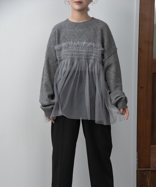 I_am（アイアム）の「tulle docking flare knit / チュールドッキングフレアニット（ニット/セーター・レディース・ブラック/グレー/アイボリー・FREE）」の20枚目の写真