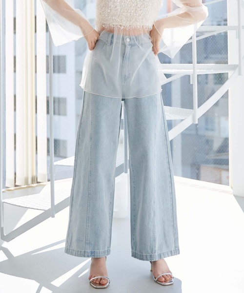 archives(アルシーヴ)の「パネル切替ワイドデニム(デニムパンツ・レディース・グレー/サックスブルー・SMALL/MEDIUM)」の1枚目の写真