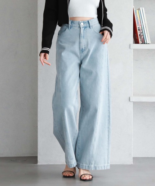 archives(アルシーヴ)の「パネル切替ワイドデニム(デニムパンツ・レディース・グレー/サックスブルー・SMALL/MEDIUM)」の3枚目の写真