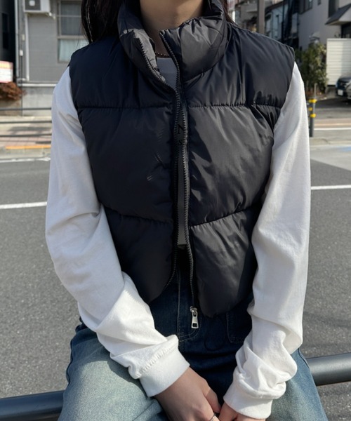 CLEA（クレア）の「コンパクトショート丈ファスナー中綿ダウンベスト（ダウンベスト・レディース・ブラック/アイボリー/ブラウン・FREE）」の13枚目の写真