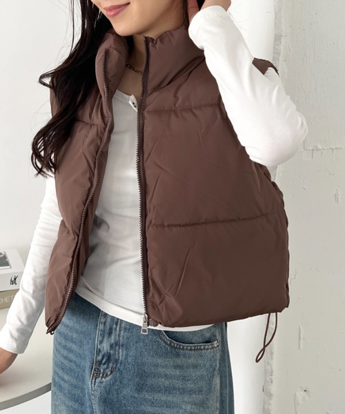 セール】コンパクトショート丈ファスナー中綿ダウンベスト（ダウン