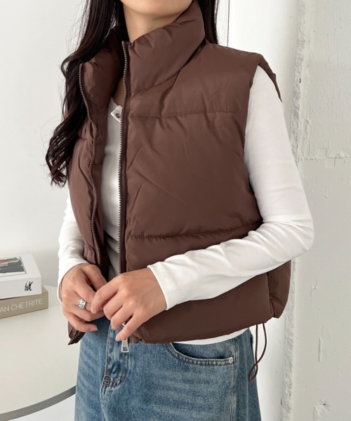 セール】コンパクトショート丈ファスナー中綿ダウンベスト（ダウン